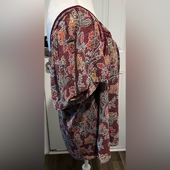 Loft Burgundy Paisley Floral Flutter Sleeve Blouse Square Neck Size XXL - Picture 7 of 12